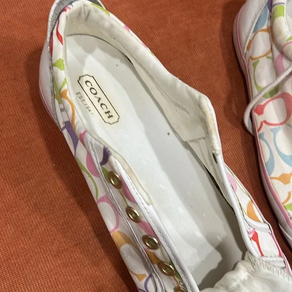 Coach Barrett Leatherware Canvas Lace up Sneakers White Multicoloured 9.5 US - Picture 6 of 16